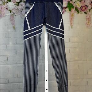 Asics Navy and White Striped Leggings